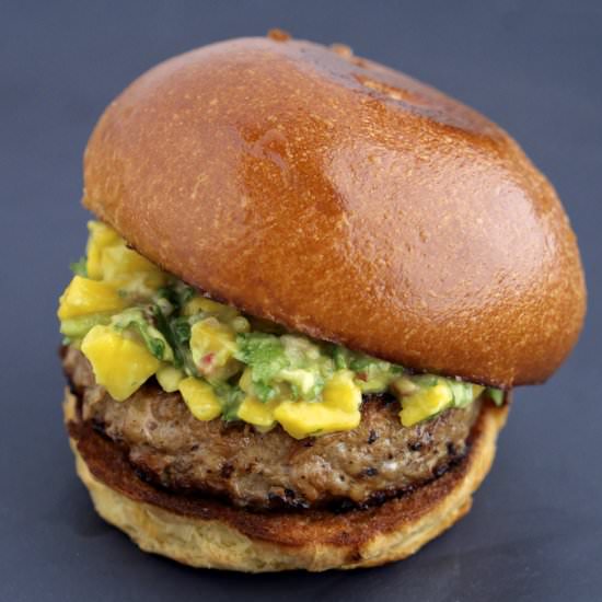 Turkey Burgers w. Mango Chili Guac - Recipe photo by From the Athletes Kitchen
