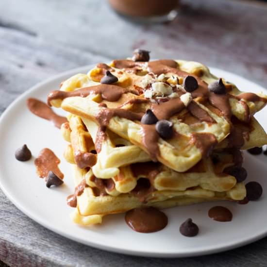 Chocolate Chip Waffles With Nutella - Recipe photo by eatthriveglow