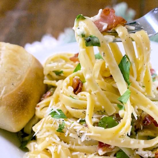 Quick Pasta Carbonara - Recipe photo by whattheforksfordinner