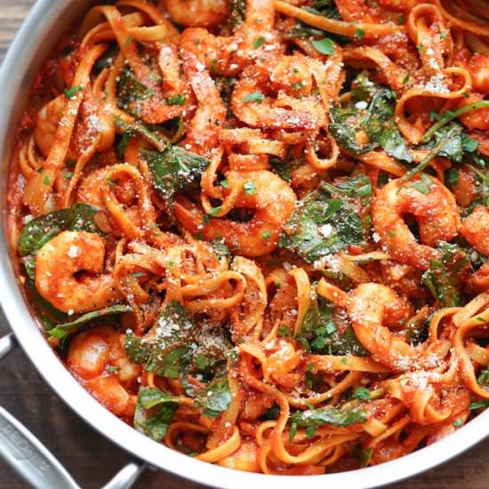 One Pot Shrimp Parmesan Pasta - Recipe photo by damndelicious