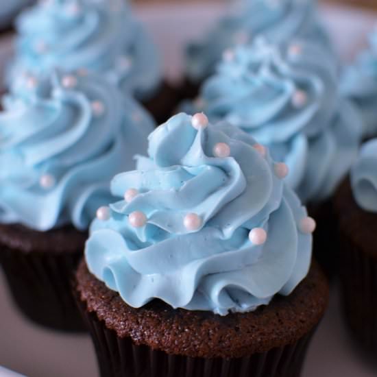 Blue Baby Shower Chocolate Cupcakes - Recipe photo by ButterYum