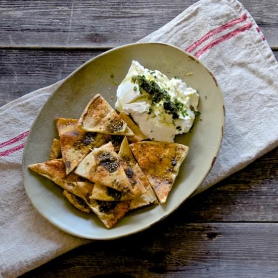 Labne with za'atar and pita crisps - Recipe photo by oliveoilandlemons