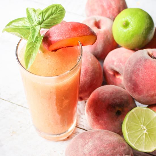 Frozen Peach Basil Daiquiri - Recipe photo by SouthernFATTY