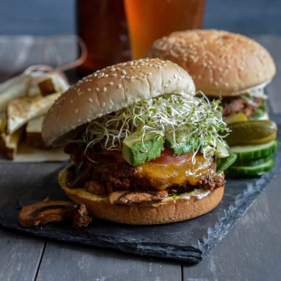 Baked Mushroom & Lentil Burger - Recipe photo by peachesncreamblog