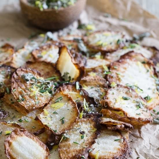 Citrus Herb Jicama Chips - Recipe photo by Running to the Kitchen