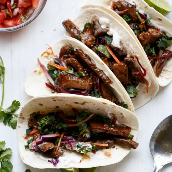 Korean Bulgogi Bbq Beef Tacos - Recipe photo by Cafe Delites