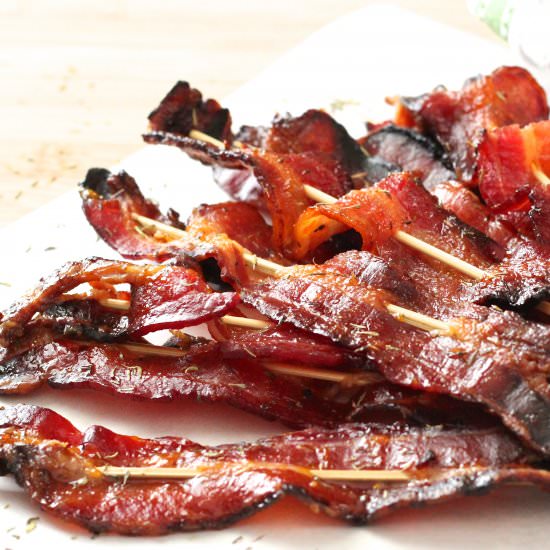 Apricot Thyme Glazed Bacon Sticks - Recipe photo by In Good Flavor