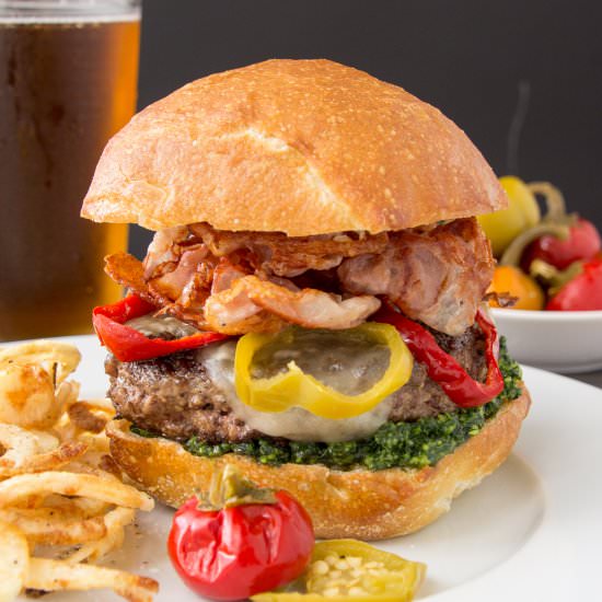 Italian Ham & Kale Pesto Burger - Recipe photo by brisketandbagels