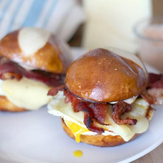 Pretzel Bun Breakfast Sandwich - Recipe photo by wrightfamilytable