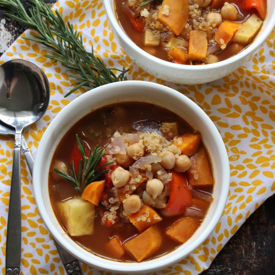 Roasted Fall Vegetable Quinoa Soup - Recipe photo by Thoroughly Nourished Life