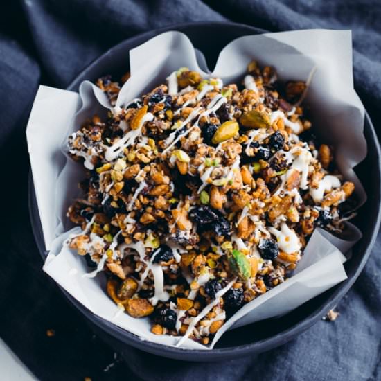Granola with Honey Yogurt Drizzle - Recipe photo by theblondechef