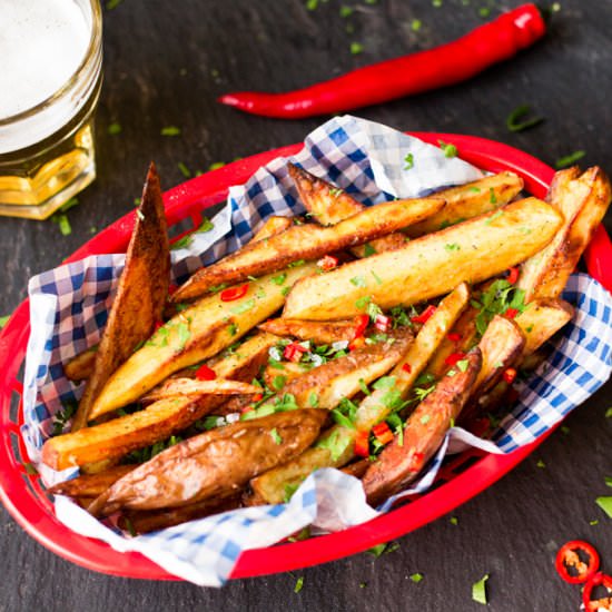Garlic Chilli Oven-Baked Fries - Recipe photo by KitchenSanctuary