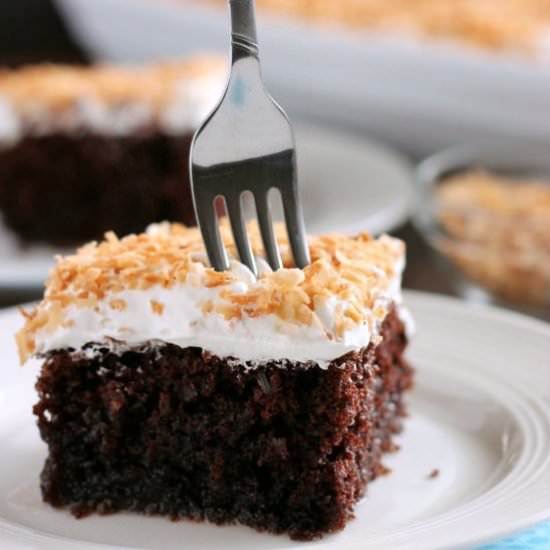 Coconut Cream Chocolate Poke Cake - Recipe photo by dessertnowdinnerlater