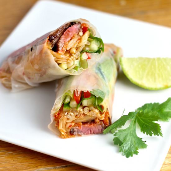Steak and Kimchi Summer Rolls - Recipe photo by thegirlonbloor