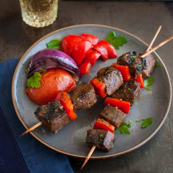 Kebabs with Pomegranate Glaze - Recipe photo by tamingofthespoon