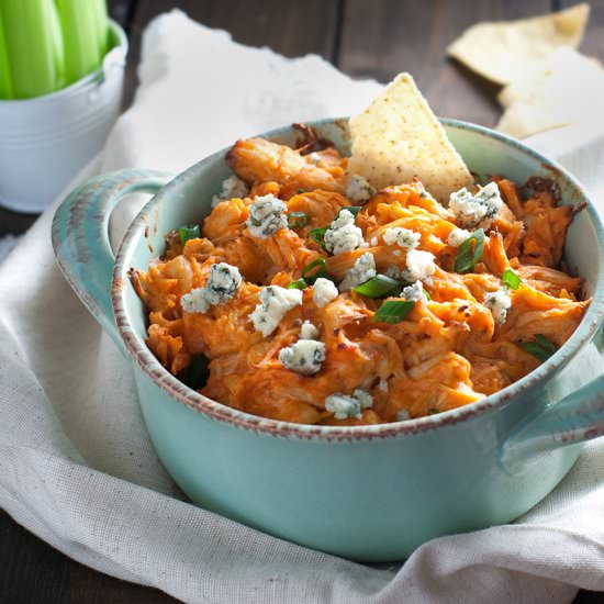 Lightened Up Buffalo Chicken Dip - Recipe photo by kimshealthyeats
