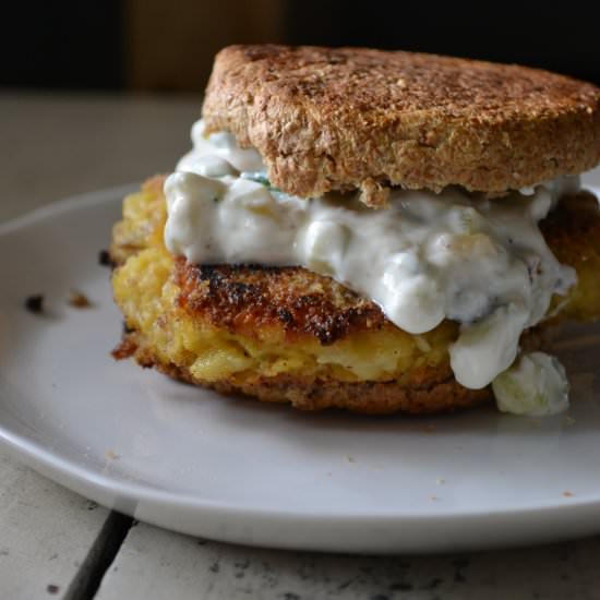 Bombay Burgers w/ Cucumber Raita - Recipe photo by The Art of Homemaking