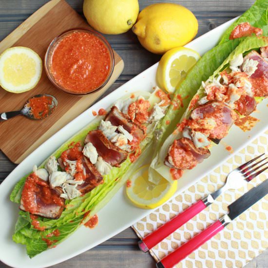 Tuna and Lump Crab Romaine Salad - Recipe photo by BigHairandFoodieFare