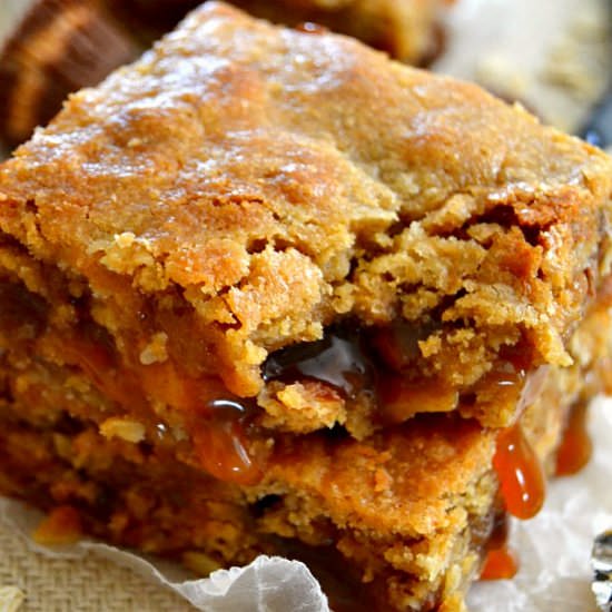 Peanut Butter Cup Carmelitas - Recipe photo by thedomesticrebel