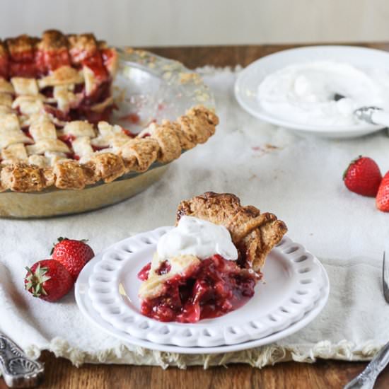 Berry Rhubarb Pie - Recipe photo by bakerita