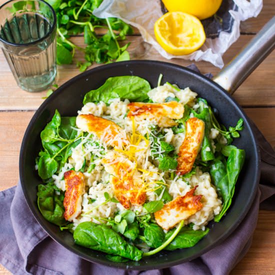 Herby Lemon Risotto with Halloumi - Recipe photo by KitchenSanctuary