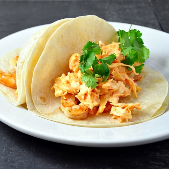 Shrimp Tacos with Spicy Slaw - Recipe photo by PinchandSwirl