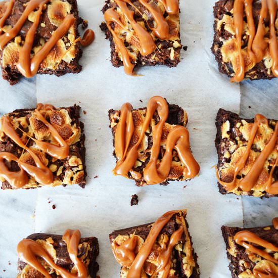 Fudgy Rockin’ Turtle Brownies - Recipe photo by sprigandflours