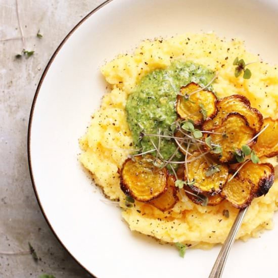 Polenta with Beets + Dill Pesto - Recipe photo by withfoodandlove