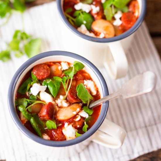 Butterbean, Chorizo and Feta Soup - Recipe photo by KitchenSanctuary