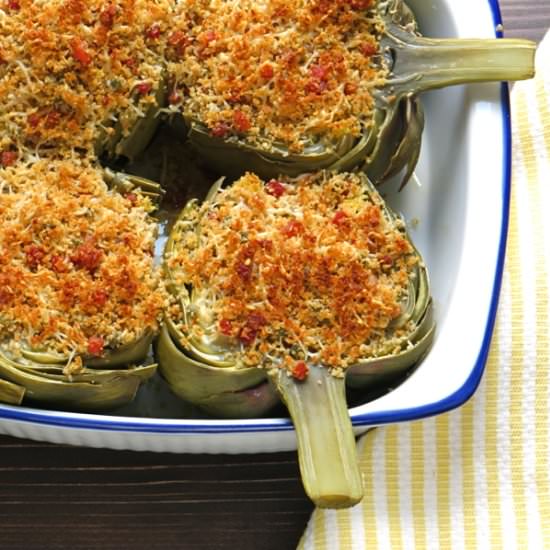 Italian Stuffed Artichokes - Recipe photo by garlic and zest