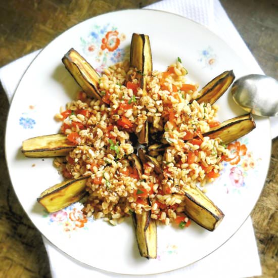 Aubergine wedges with Wheat Salad - Recipe photo by foodidies