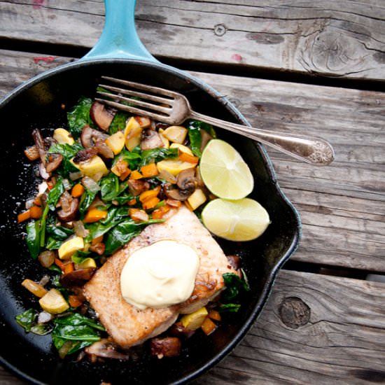 Easy Sautéed Veggies and Salmon - Recipe photo by foodsofourlives