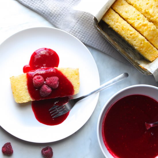 Lemon Pound Cake & Raspberry Coulis - Recipe photo by busybakerblog