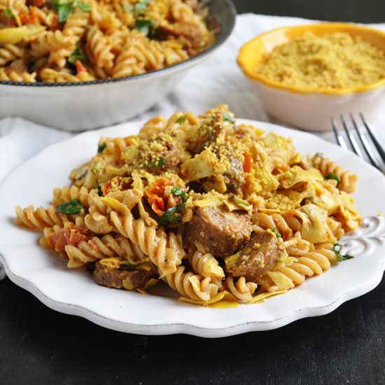 Vegan Fusilli with Sausage - Recipe photo by thymeandlove