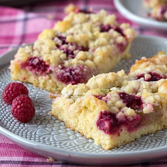 Rhubarb Raspberry Streusel Cake - Recipe photo by strudelandcream