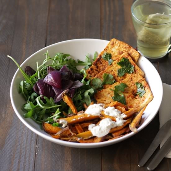 Grilled Tofu with roasted red onion - Recipe photo by madebychoices