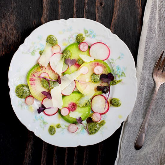Radish Salad with Lemon Thyme Pesto - Recipe photo by calizona