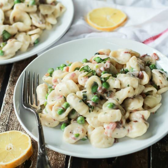 Pancetta Sweet Pea Orecchiette Pasta - Recipe photo by joyfulhealthyeats