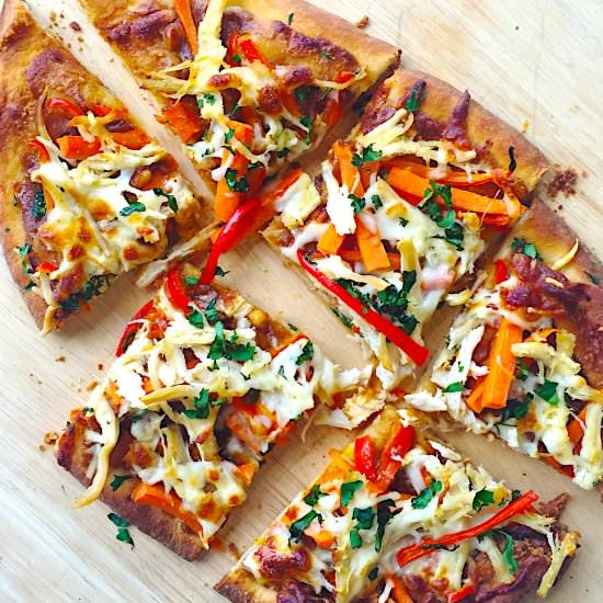 Thai Chicken Naan Pizza - Recipe photo by kellysambitiouskitchen