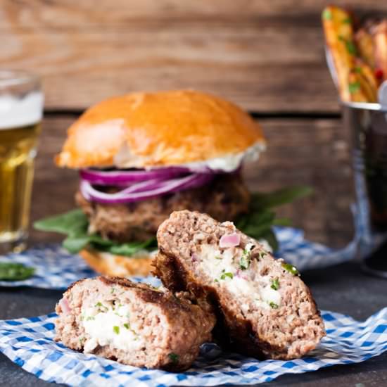 Feta Stuffed Lamb Burger - Recipe photo by KitchenSanctuary