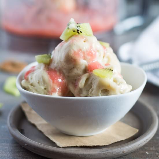 Rhubarb Sauce with Banana Ice Cream - Recipe photo by ediblyeducated