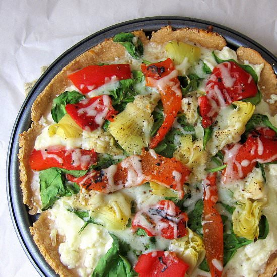Red Pepper Spinach &Artichoke Pizza - Recipe photo by Babaganosh