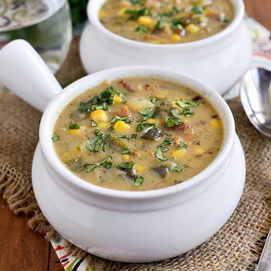 Poblano Sweet Corn Potato Soup - Recipe photo by iowagirleats