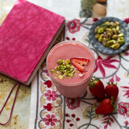 Strawberry Rosewater Cardamom Lassi - Recipe photo by SaltandWind