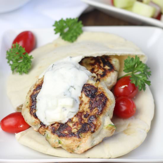 Turkey Burgers with Tzatziki - Recipe photo by cookiesorbiscuits