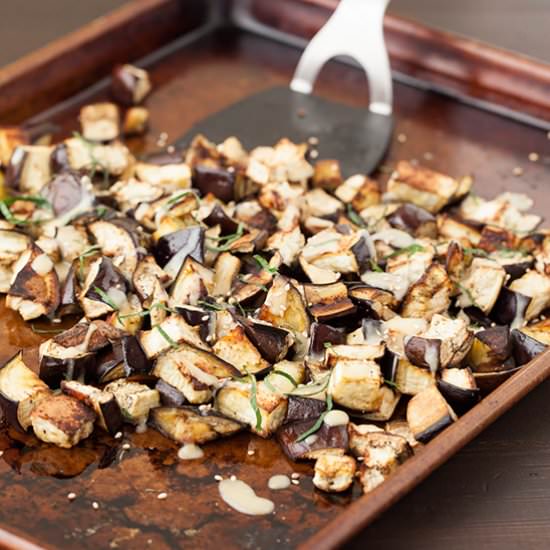 Roasted Eggplant with Miso Dressing - Recipe photo by laughterandlemonade