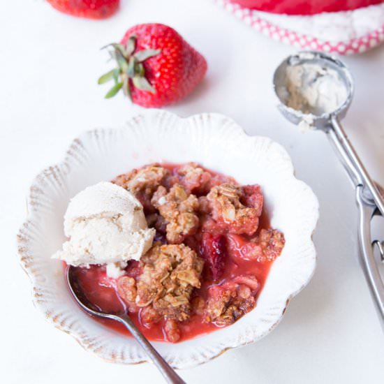Strawberry-Rhubarb Crisp - Recipe photo by thewacovegan