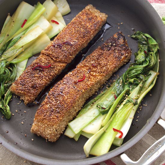 Sesame Crusted Salmon with Bok Choy - Recipe photo by From the Athletes Kitchen