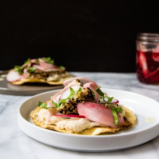 Seared Tuna Tostadas with Beans - Recipe photo by FeedMeDearly