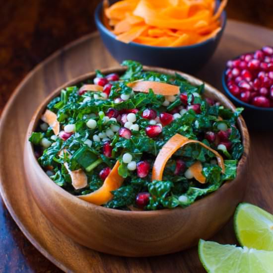Pomegranate-Kale Salad - Recipe photo by tamingofthespoon